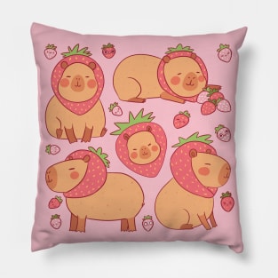 Cute capybara strawberry Pillow