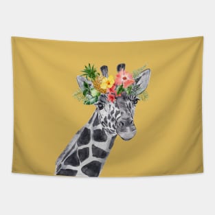 Giraffe in Flower Wreath Tapestry