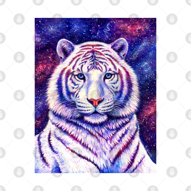 Among the Stars Colorful Cosmic White Tiger by rebeccawangart