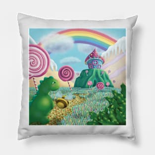 Dinosaur In Candy Land Pillow