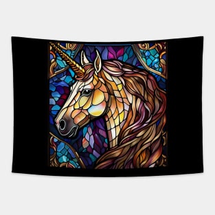 Stained Glass Golden Unicorn Tapestry