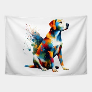Dynamic Mountain Cur in Vibrant Splash Art Style Tapestry