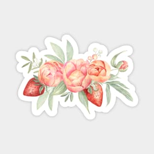 Strawberry and peony watercolor flowers Magnet