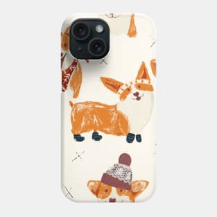 Corgi dog with winter hats and socks Phone Case