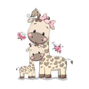 Mom giraffe and little giraffe cuddle T-Shirt