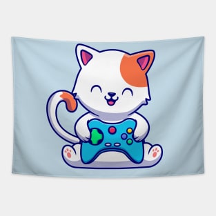 Cute Cat Gaming With Game Console Tapestry