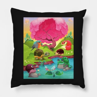 Animal Pond Scene Pillow