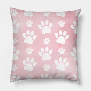 Pattern Of Paws, White Paws, Watercolors, Pink Pillow