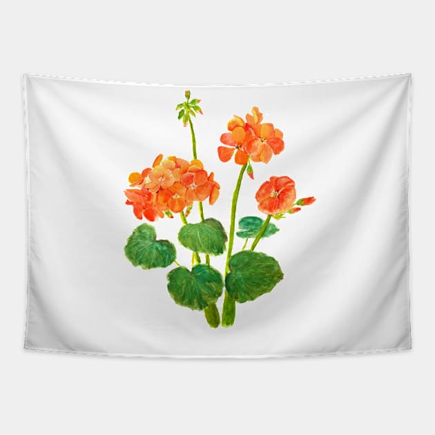 orange geranium flowers watercolor Tapestry by colorandcolor