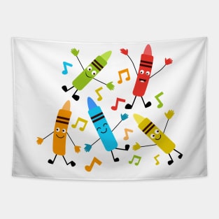 Funny Kawaii Dancing Crayons With Music Notes Tapestry