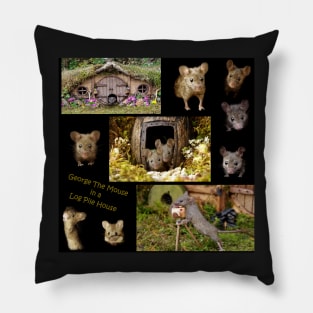 George the mouse in a log pile house large mixed images Pillow