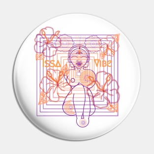 Psychedelic Issa Vibe Spacey Earth Girl (dark tan bg, purple and goldish orange variation) Pin