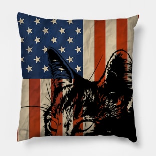 4th Of July Cat Usa American Flag Patriotic Gifts Pillow