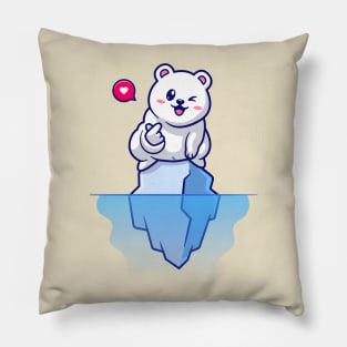 Cute Polar Bear With Love Sign On Ice Cartoon Pillow