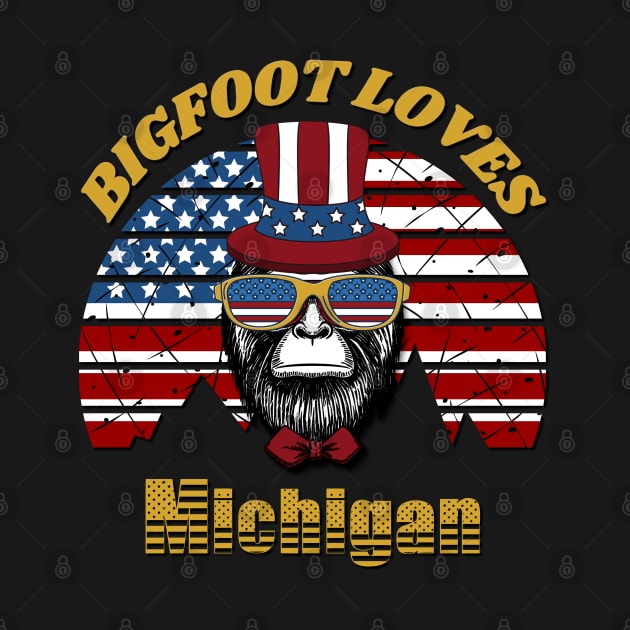 Bigfoot loves America and Michigan by Scovel Design Shop