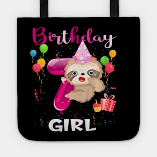 Kids Girl 7Th Birthday Sloth 7 Year Old B Day Party Kids Tote