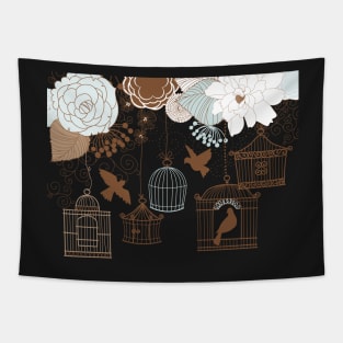 Modern Floral Birdcage Blue Tapestry