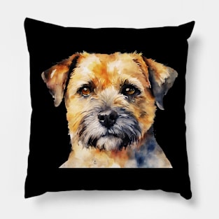 Watercolor Border Terrier Face Pillow