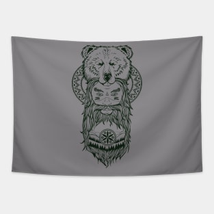 bear totem and bearded man with mandala Tapestry