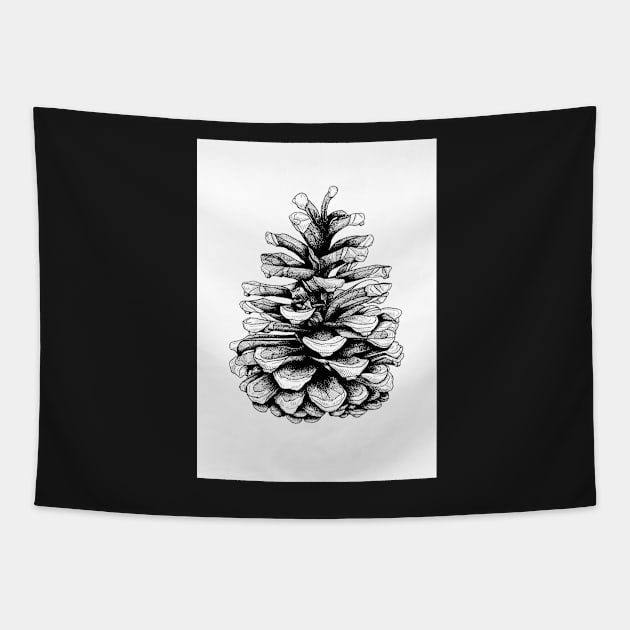 Fir Cone Pen and Ink Drawing Tapestry by AdamRegester