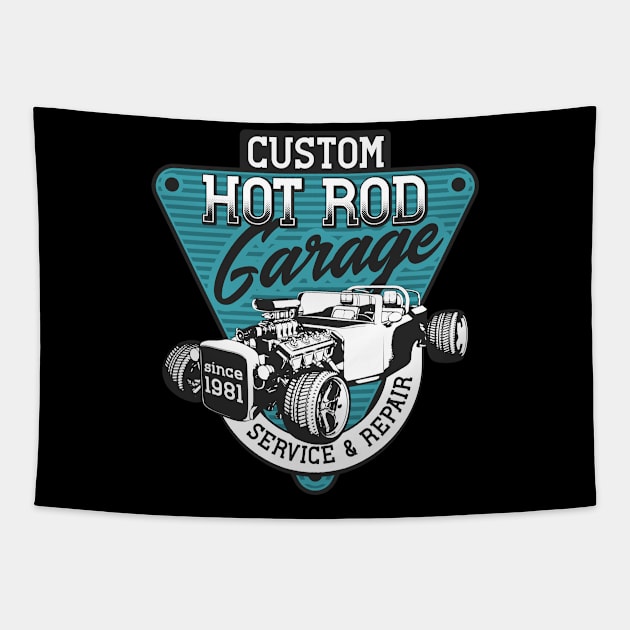 Hot rod garage Tapestry by Design by Nara