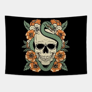 Traditional Skeleton Serpent Tattoo Tapestry