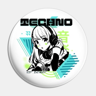 TECHNO  - Y2K Anime (black/lime/teal) Pin