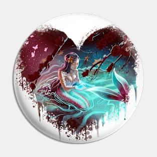 Sapphire Serenity: A Mermaid's Touch Painting (Heart) Pin