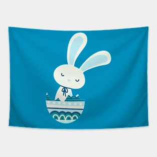 Easter rabbit in a pastel and dark blue egg shell. Tapestry