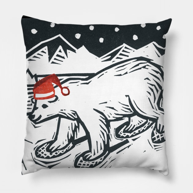 Polar Bear on Snowshoes Pillow by Sue Todd Illustration