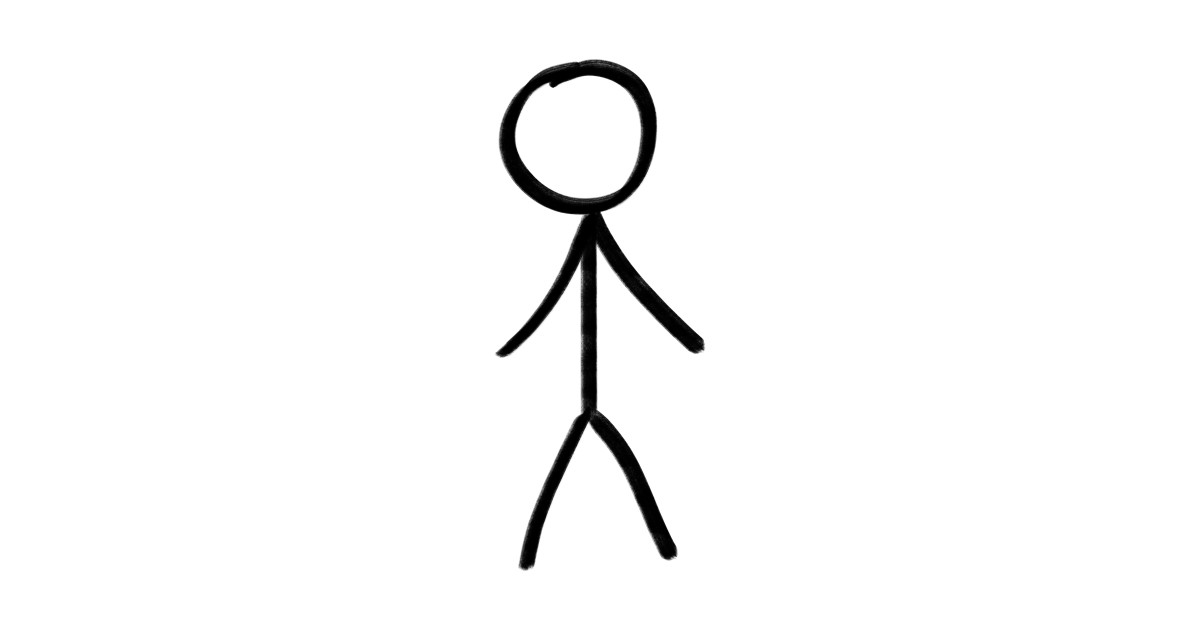 Simple hand drawn stick figure, normally representing a male person. 