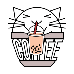 Cat in coffee cup with warped text drinking boba T-Shirt