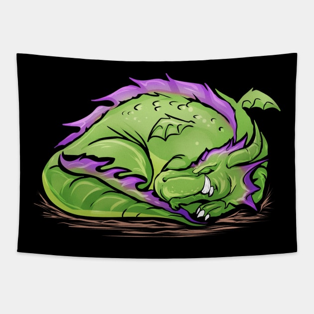 Sleeping Green Dragon Drawing Tapestry by SinBle