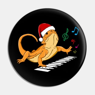 Cute Bearded Dragon Christmas Hat Playing Piano Pin