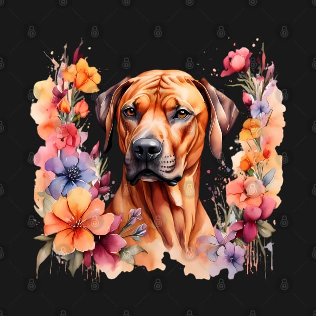 A rhodesian ridgeback decorated with beautiful watercolor flowers by CreativeSparkzz