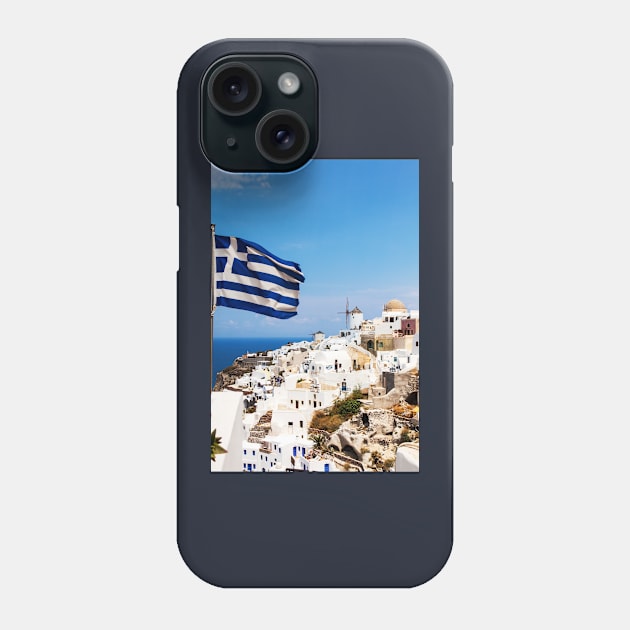 Oia Village Santorini And Greek Flag Phone Case by tommysphotos