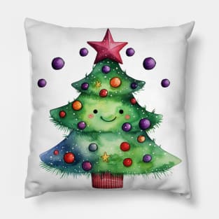 Smiling Lil Christmas Tree with Ornaments Pillow