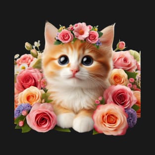 Whimsical Kitty Among Flowers: A Funny and Cute Garden Companion T-Shirt