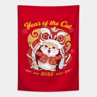 The Year of The Cat 2023 Vietnamese New Year Cute Lion Dance Tapestry