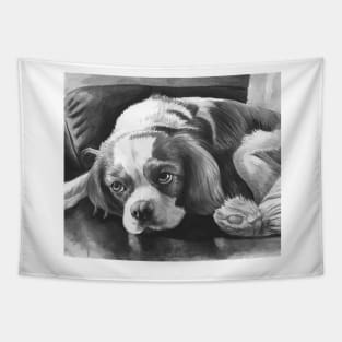 Cavalier King Charles Spaniel - Blenheim Black and White Portrait Tapestry