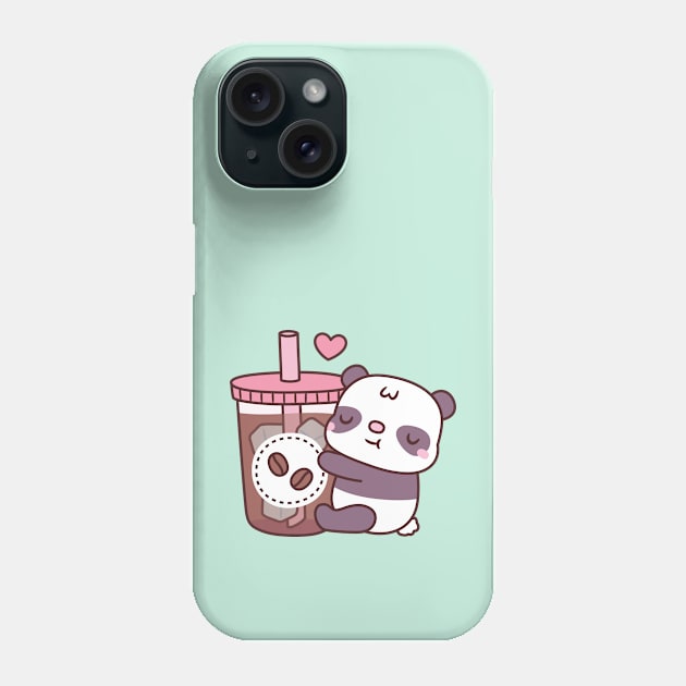 Cute Little Panda Bear Hugging Iced Coffee Phone Case by rustydoodle