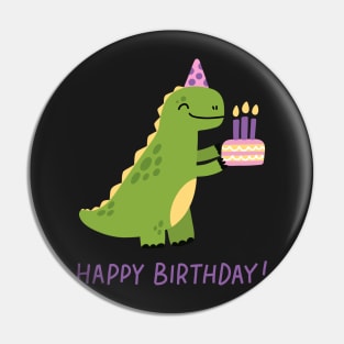 Cute T-Rex with birthday cake Pin