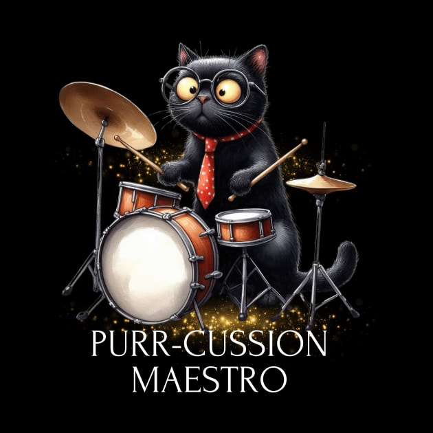 Funny Cat Playing Drums Kitten Band Drummer by Positive Designer