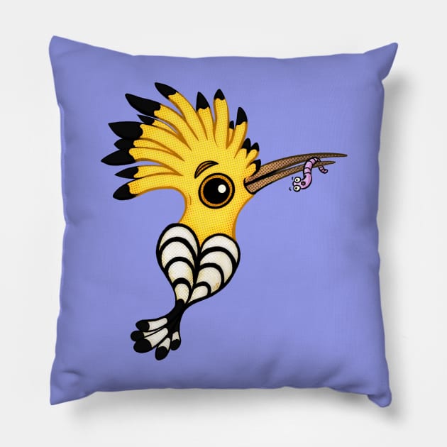 Hoopoe eating a worm Pillow by Hoda Hefzy 