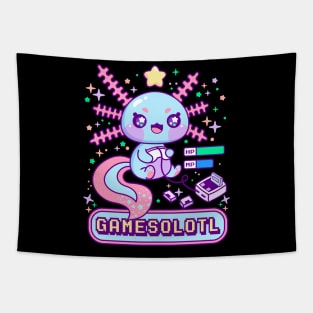 Gamesolotl Gamer Axolotl Kawaii Anime Pastel Tapestry