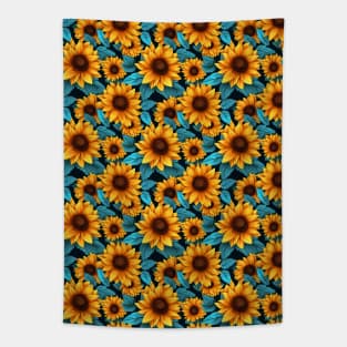 Illustrated Sunflower - Yellow and Blue Floral Pattern Tapestry