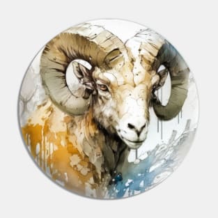 Ram Portrait Animal Painting Wildlife Outdoors Adventure Pin