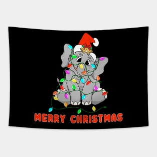 Christmas Shirt With Elephant And Christmas Lights Tapestry