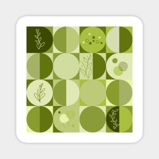 repeating geometry pattern, squares and circles, ornaments, green color tones Magnet