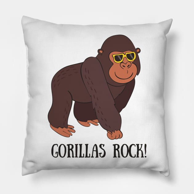 Gorillas Rock, Funny Cute Gorilla Love Pillow by Dreamy Panda Designs